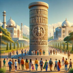Indian tourists visiting Ashoka Pillar