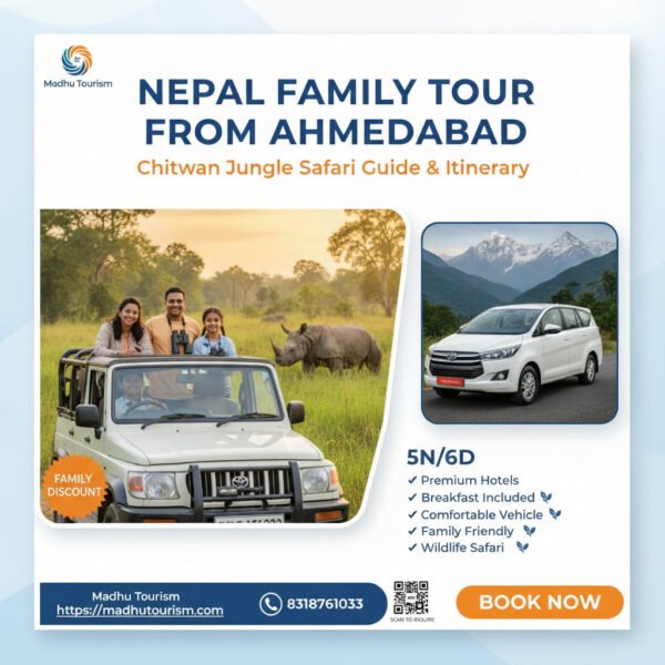 Chitwan Jungle Safari: A Family Adventure from Ahmedabad Family enjoying jeep safari in Chitwan National Park, Nepal
